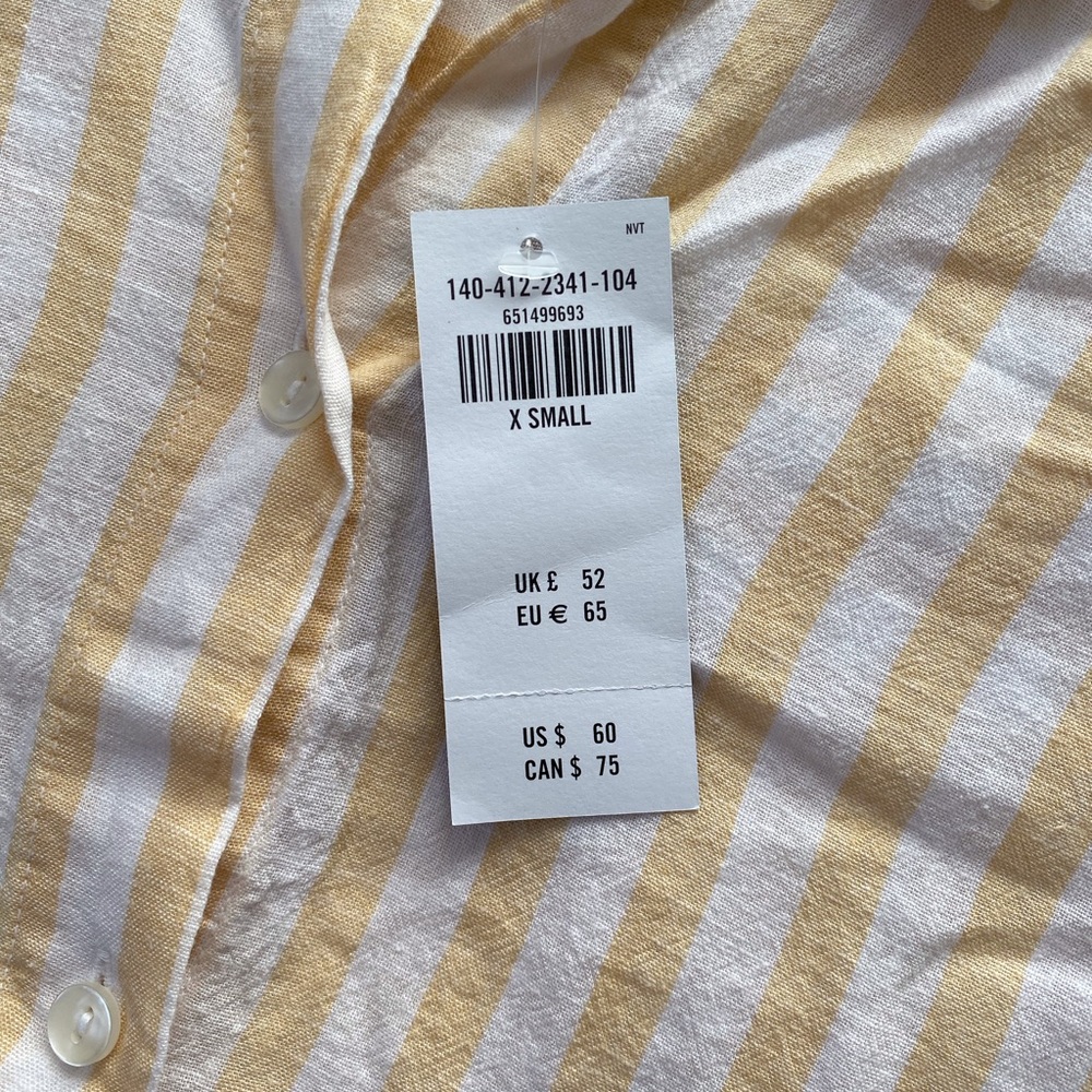 NWT Abercrombie and Fitch Yellow Stripe Linen Button Down - Picture 2 of 3